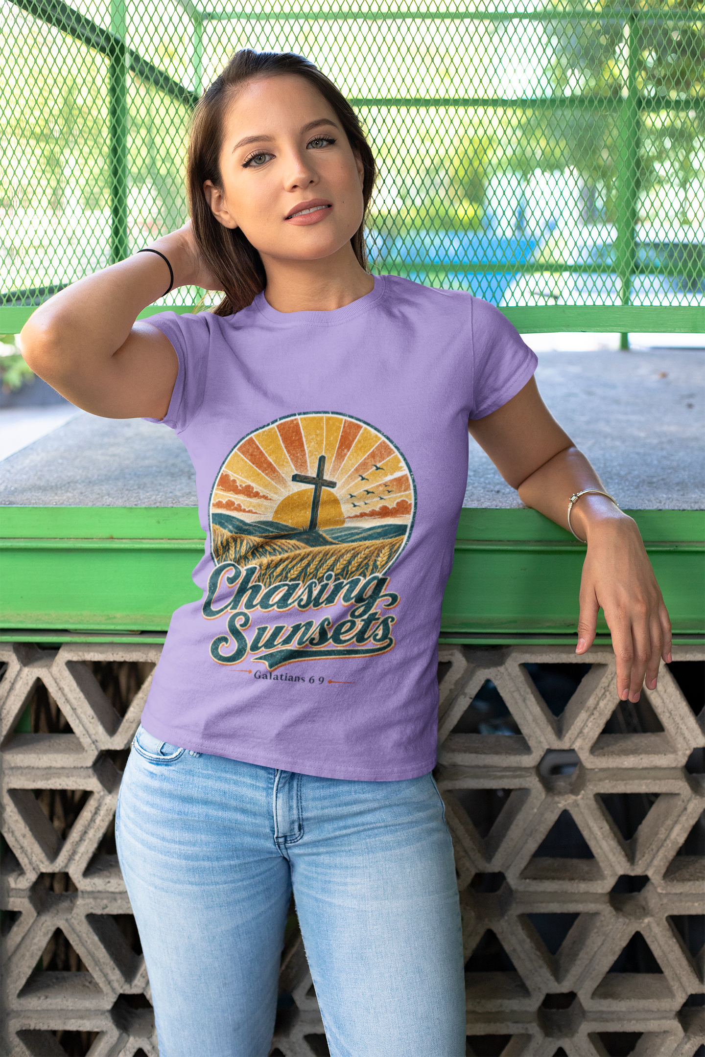 Chasing Sunsets Christian T-Shirt, Retro Cross Sunset Graphic Tee, Comfort Colors 1717 Garment Dyed Shirt, Faith Gift for Women or Men