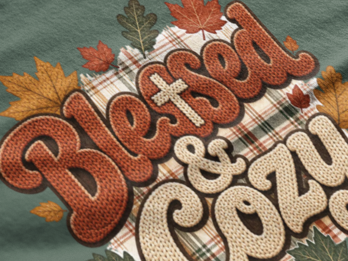 Blessed & Cozy Fall Shirt, Autumn Leaves Plaid Tee, Comfort Colors 1717 Garment Dyed T-Shirt, Thanksgiving Gift, Cozy Season Sweatshirt Tee