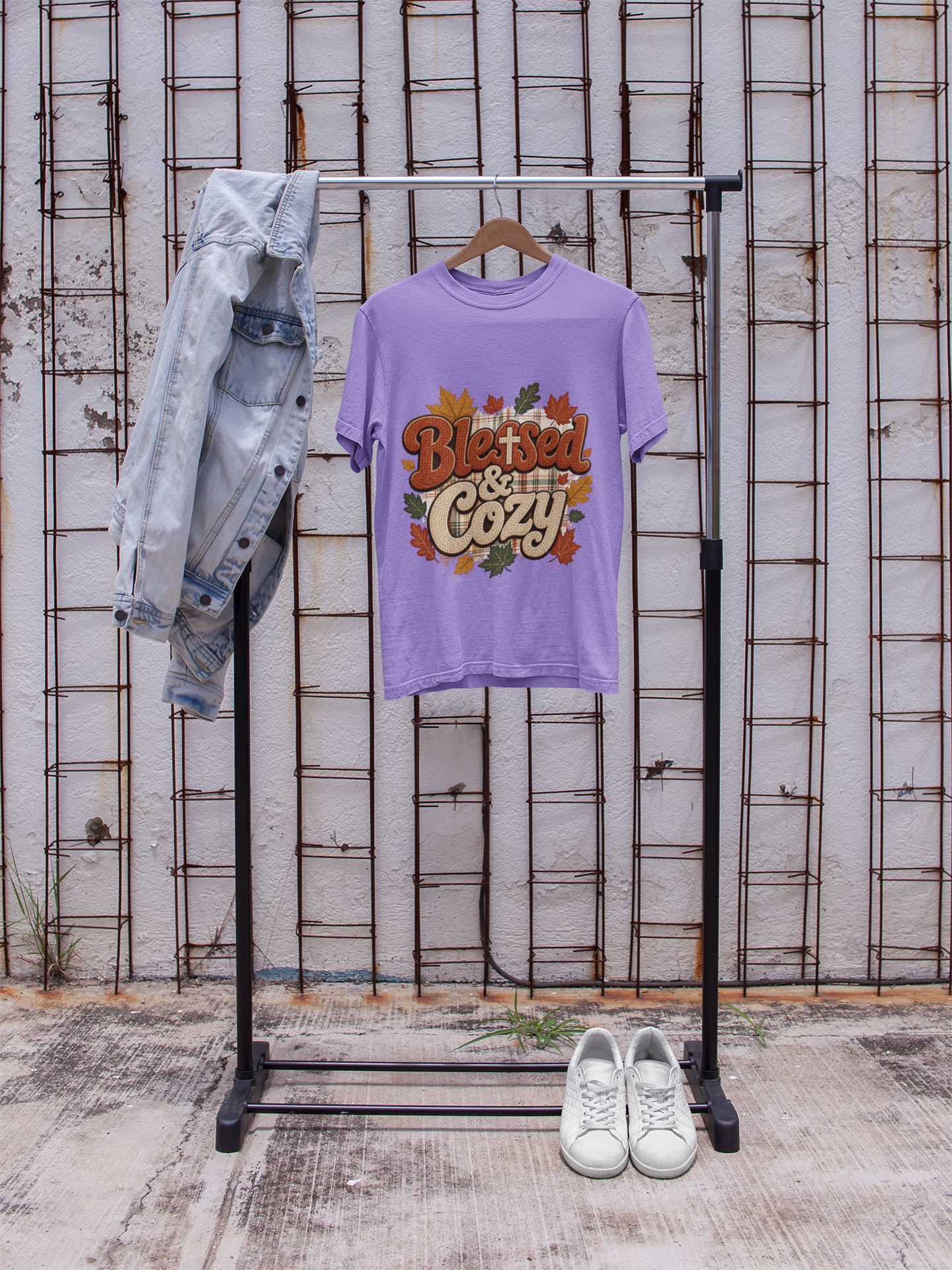 Blessed & Cozy Fall Shirt, Autumn Leaves Plaid Tee, Comfort Colors 1717 Garment Dyed T-Shirt, Thanksgiving Gift, Cozy Season Sweatshirt Tee