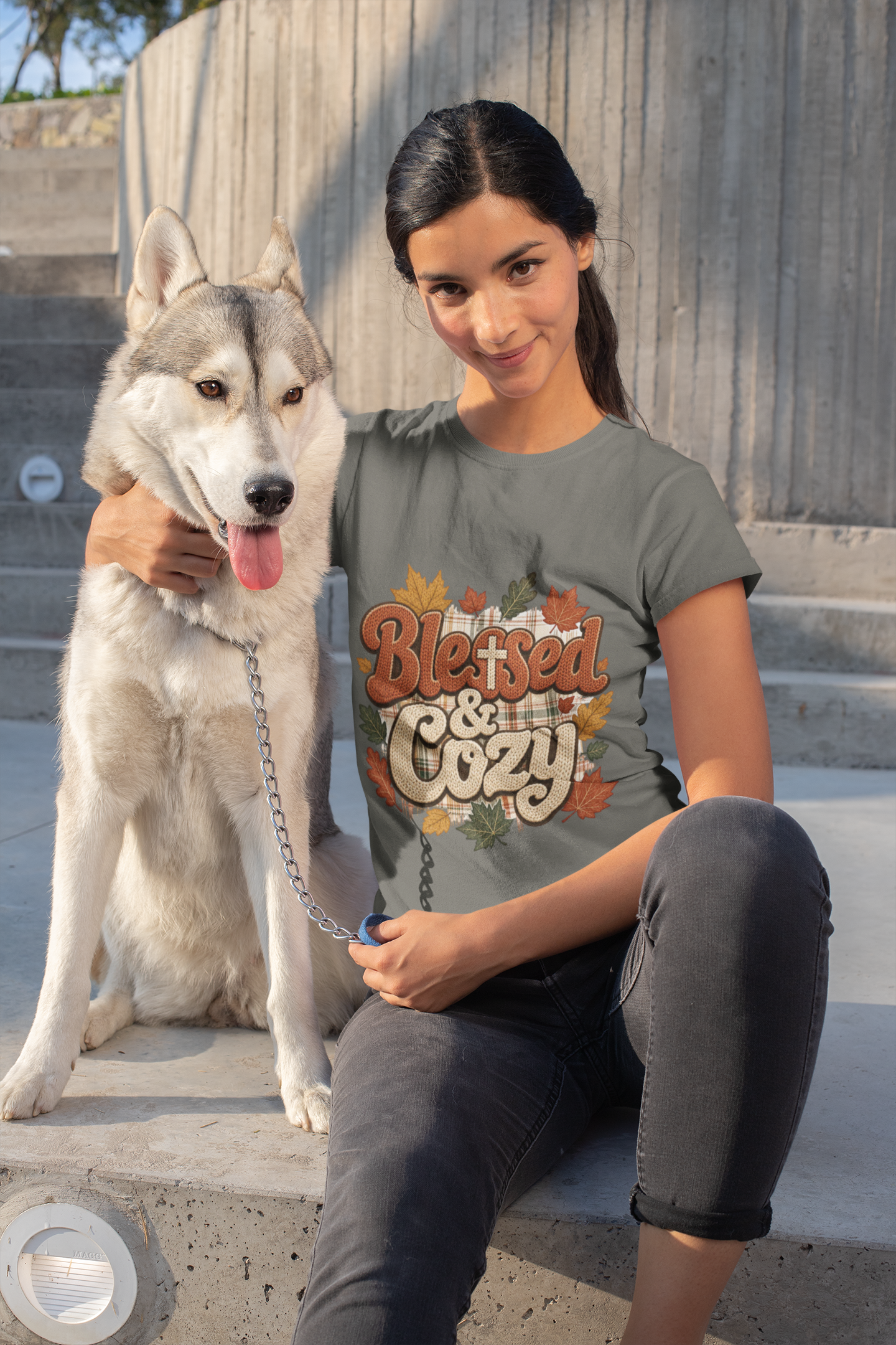 Blessed & Cozy Fall Shirt, Autumn Leaves Plaid Tee, Comfort Colors 1717 Garment Dyed T-Shirt, Thanksgiving Gift, Cozy Season Sweatshirt Tee