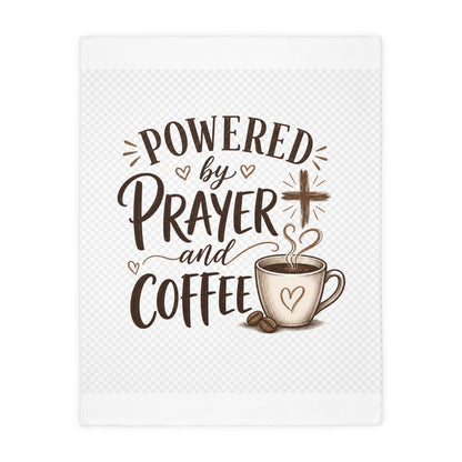 Prayer and Coffee Blanket – “Powered by Prayer and Coffee” Velveteen Throw