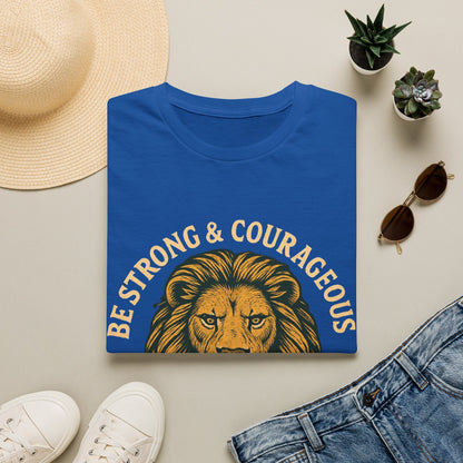 Be Strong & Courageous Lion Faith T-Shirt | Christian Scripture Tee | Deuteronomy 31:6 | Unisex Graphic Shirt
