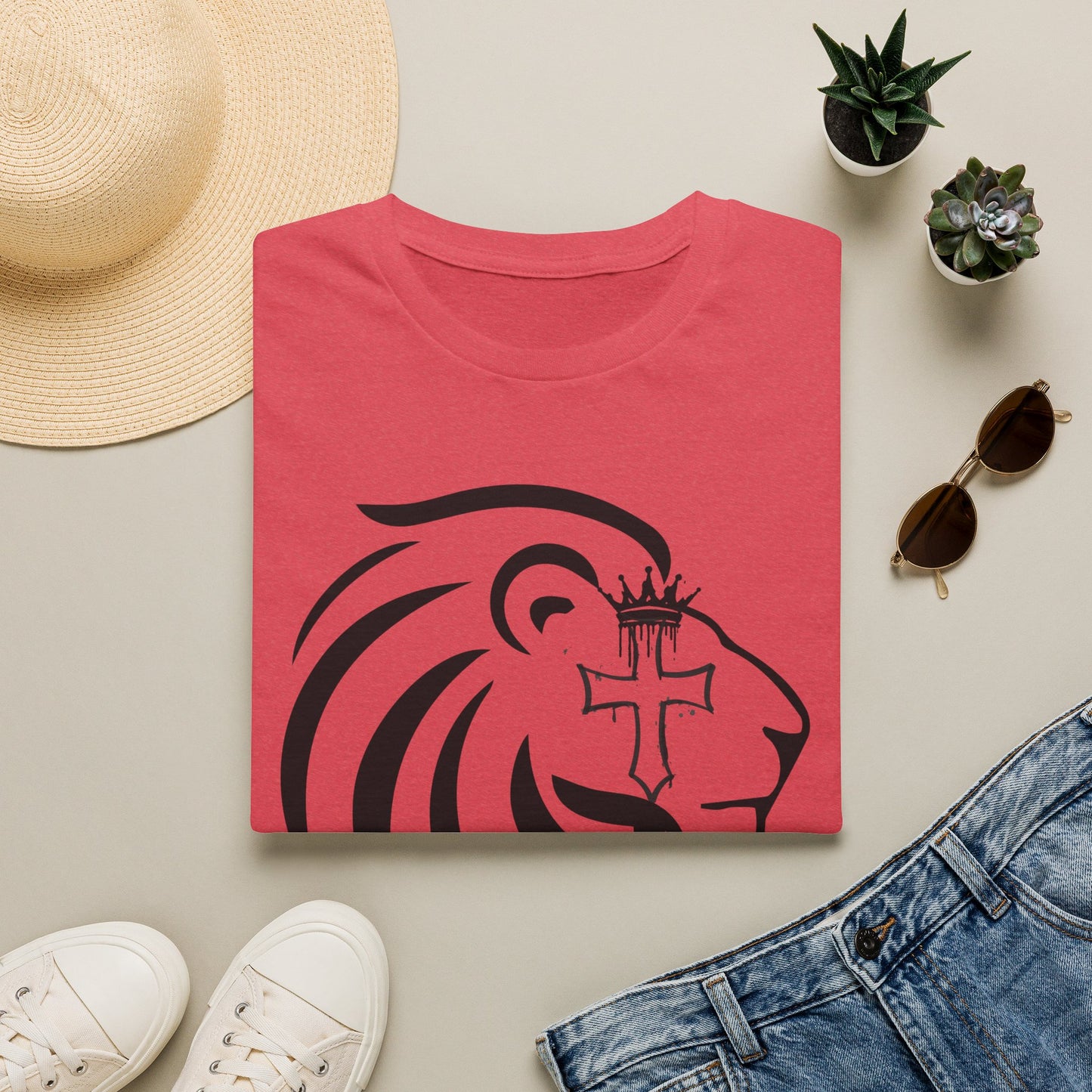 Crowned Lion with Cross T-Shirt, Lion of Judah Christian Graphic Tee, Faith Based Shirt, Religious Gift for Men Women