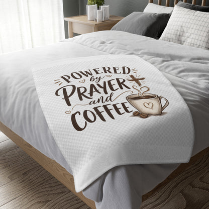 Prayer and Coffee Blanket – “Powered by Prayer and Coffee” Velveteen Throw