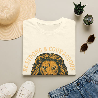 Be Strong & Courageous Lion Faith T-Shirt | Christian Scripture Tee | Deuteronomy 31:6 | Unisex Graphic Shirt