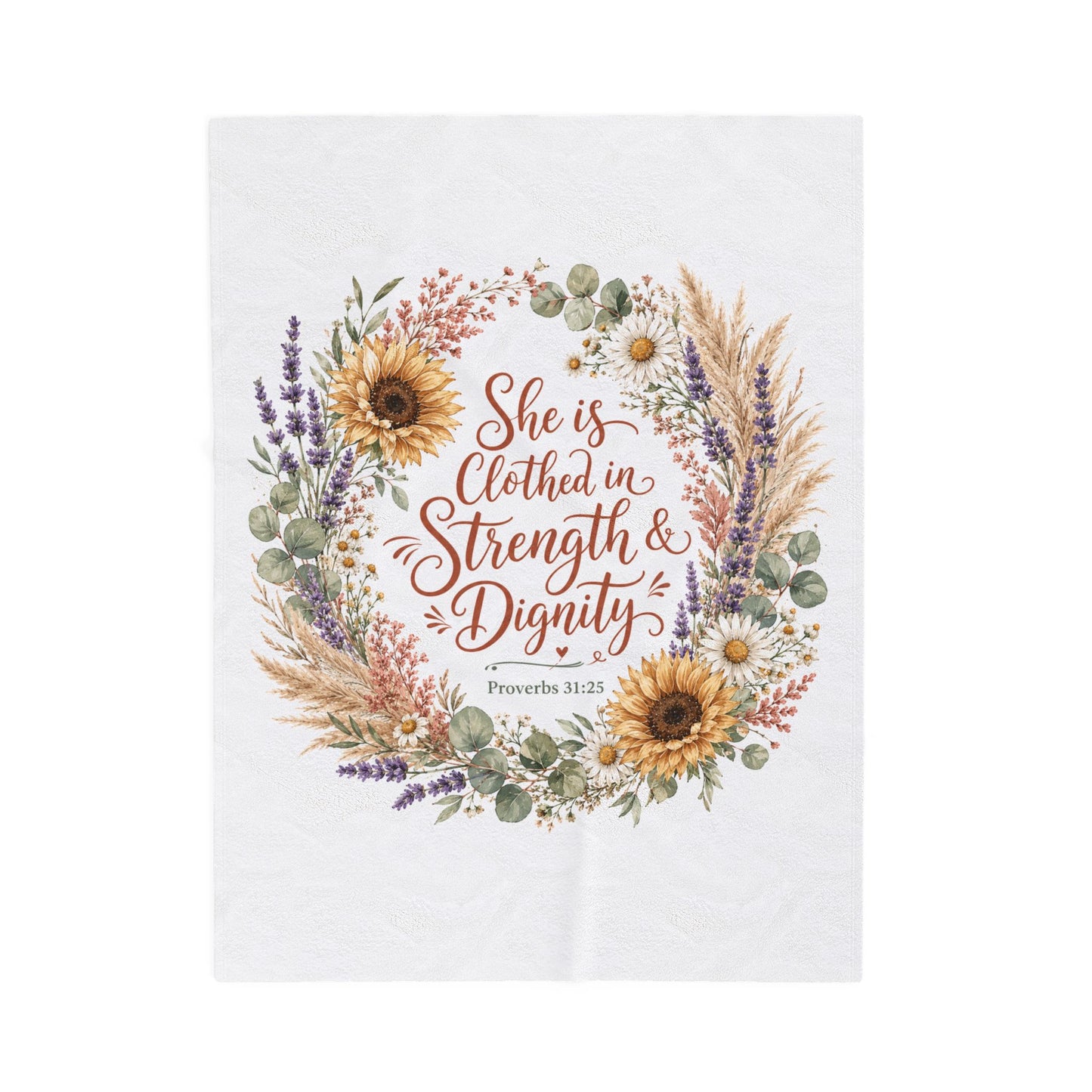 She is Clothed in Strength & Dignity Blanket, Proverbs 31:25 Gift, Christian Woman Plush Throw, Sunflower Floral Bible Verse Blanket