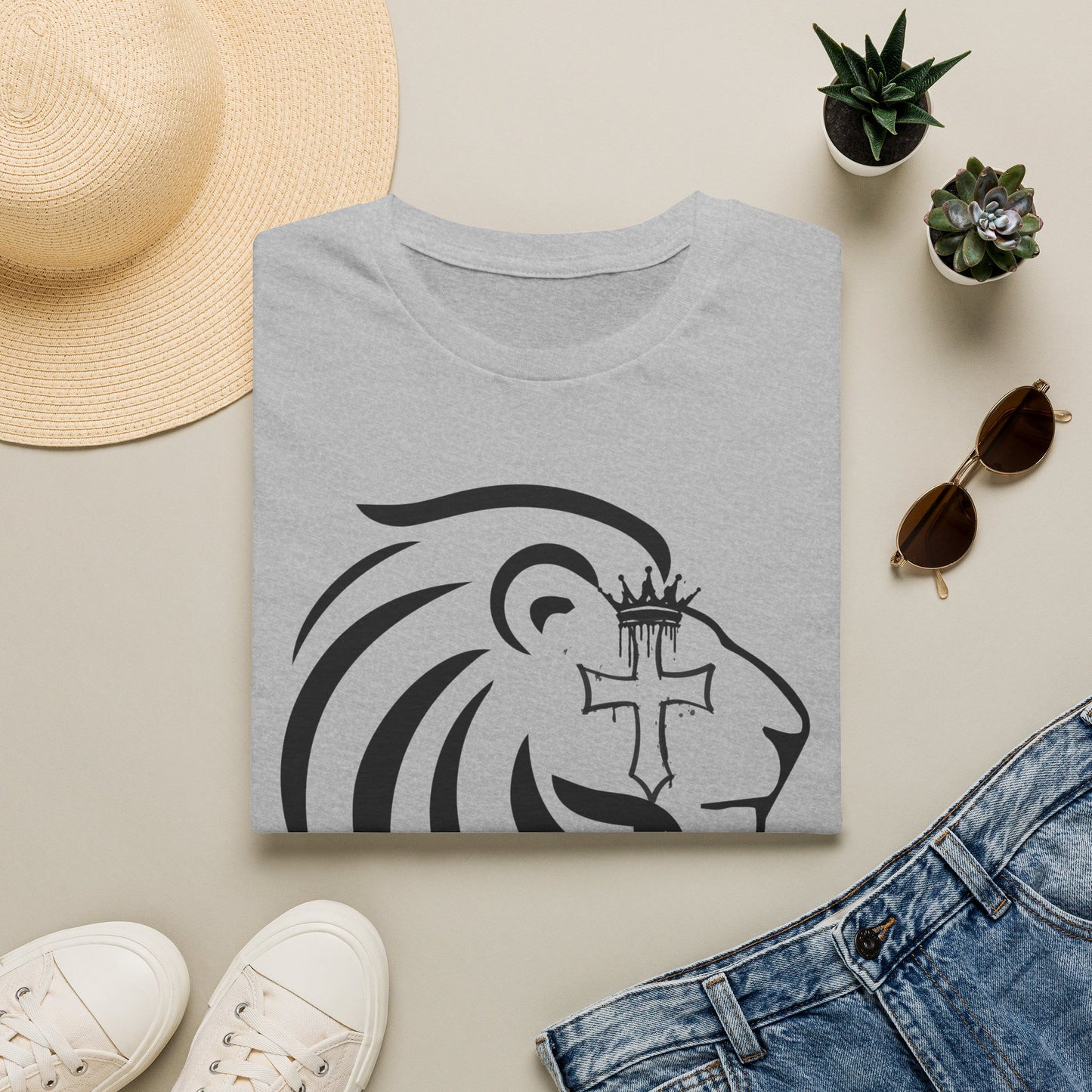 Crowned Lion with Cross T-Shirt, Lion of Judah Christian Graphic Tee, Faith Based Shirt, Religious Gift for Men Women