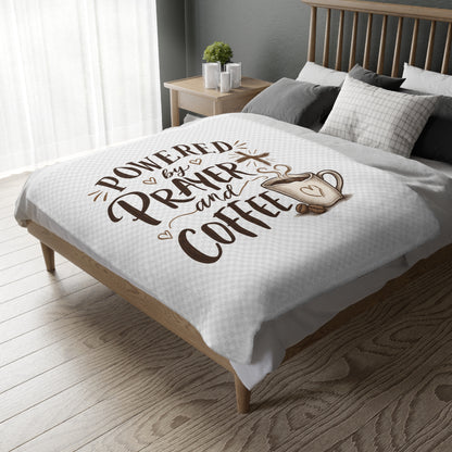Prayer and Coffee Blanket – “Powered by Prayer and Coffee” Velveteen Throw